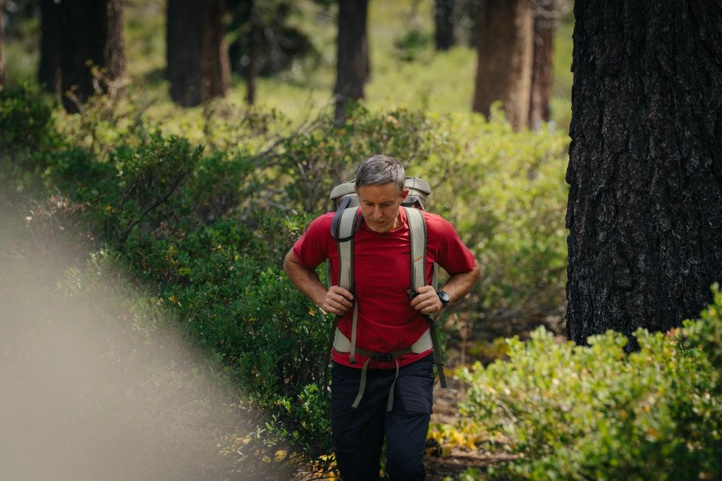tommy caldwell walking through a forest