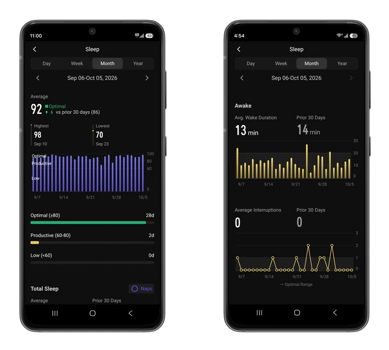 sleep quality score and time awake in coros app