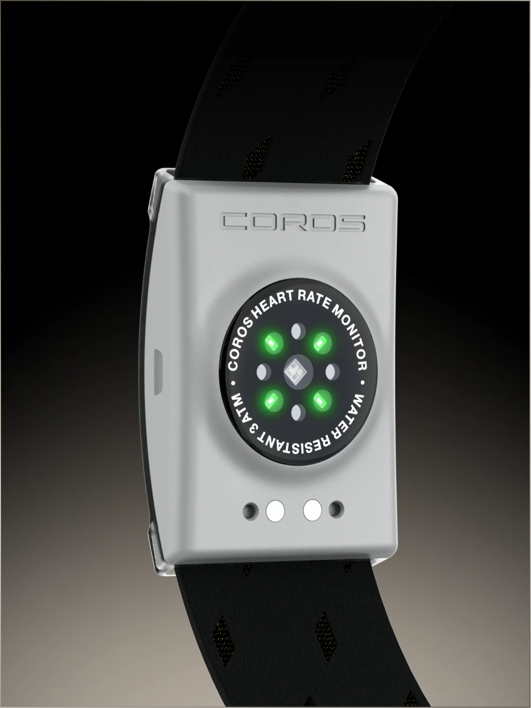 Back of the COROS heart rate monitor showing the optical sensor.