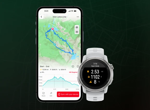 COROS watch and phone with navigation UI