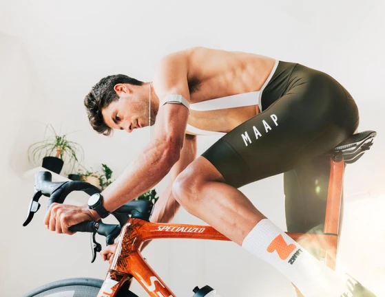 Freddy Ovett on an indoor traininer with his COROS DURA