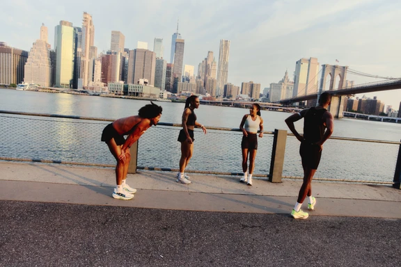 black distance running club along the east river in brooklyn