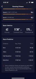 A screenshot of the race predictor on the COROS app.