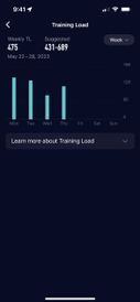 A screenshot of the training load page on the COROS app.