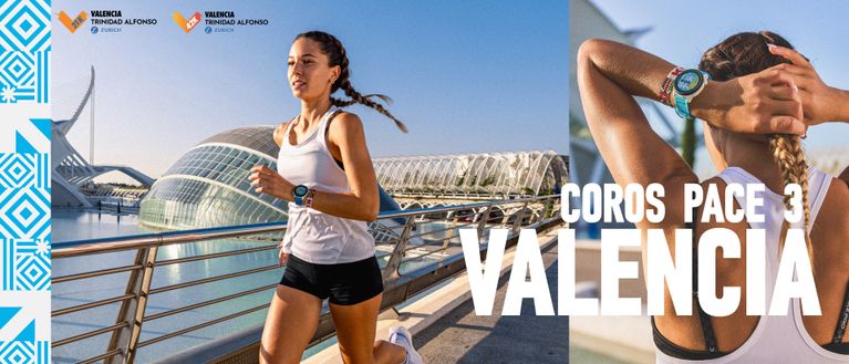 Product banner featuring the COROS PACE 3 GPS Sport Watch Valencia Edition.