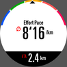A front-facing image of a COROS PACE 2 Dark Navy Watch with two metrics for running showing on the screen.