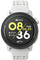 Gambar tampak depan jam tangan COROS PACE 3 berwarna putih dengan tali silikon putih.