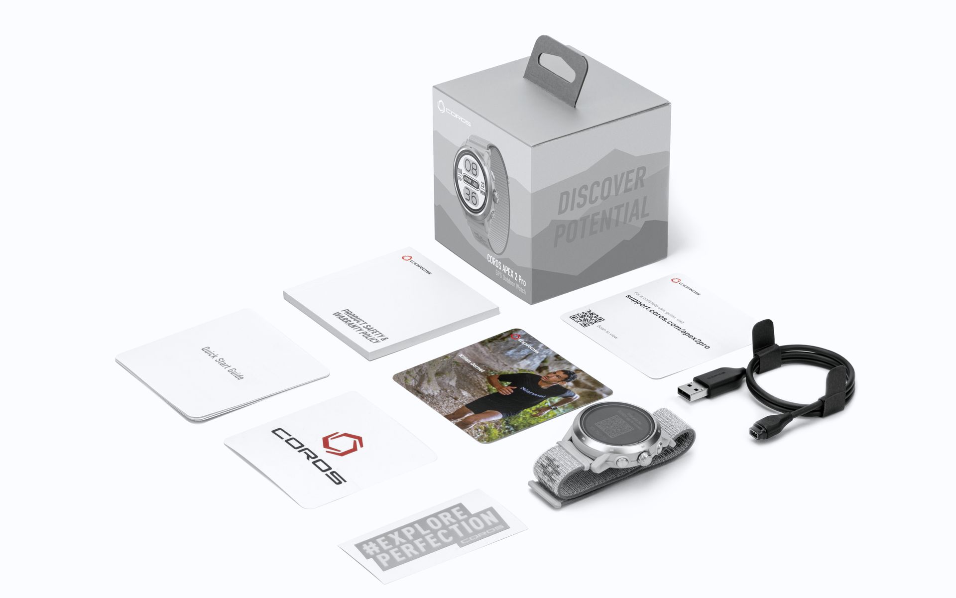 An image shows what's included in the COROS APEX 2 Pro package.