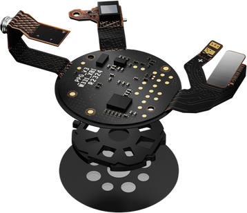 An exploded view of the optical heart rate monitor from COROS PACE 3.