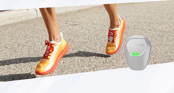 Product banner showcasing the COROS POD 2, comfortably worn on the foot during outdoor run.